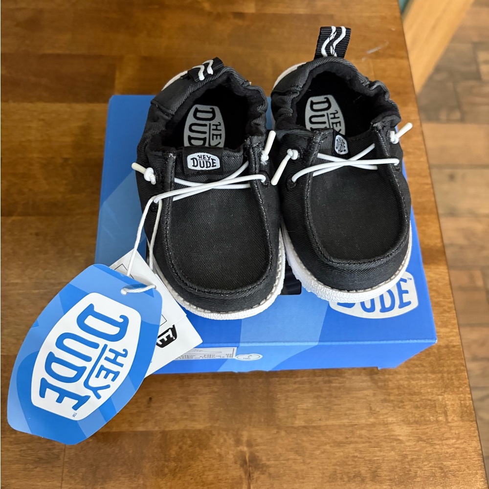 Hey Dude Black Canvas Shoes with White Trim